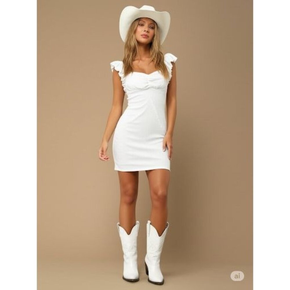 NWT Guess Gauzy Twee Y2k Cottagecore Smocked Mini Dress White Womens Size Medium - Picture 3 of 11